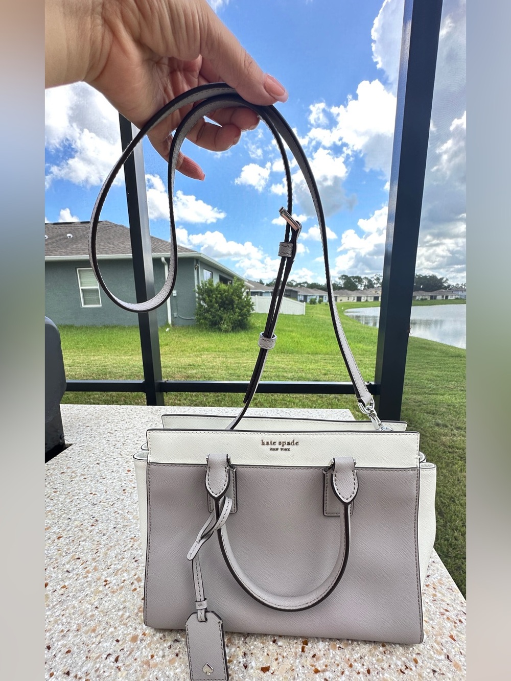 Kate Spade Cameron Satchel Gray And White